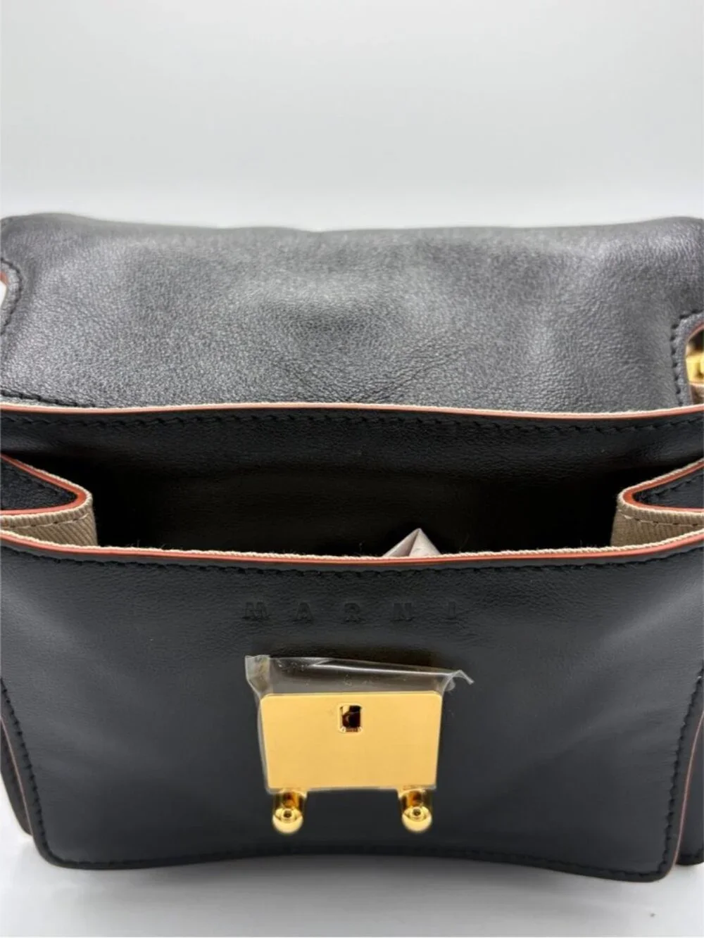 Marni Mini Trunk Bag Black Leather Crossbody Gold Hardware NWOT - Picture 9 of 13